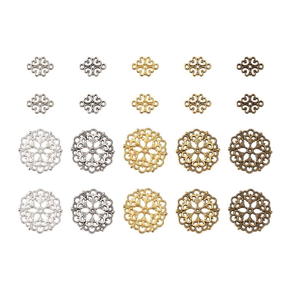 6272 Pandahall 80Pcs 29mm Flower Tibetan Style Filigree Joiners Links